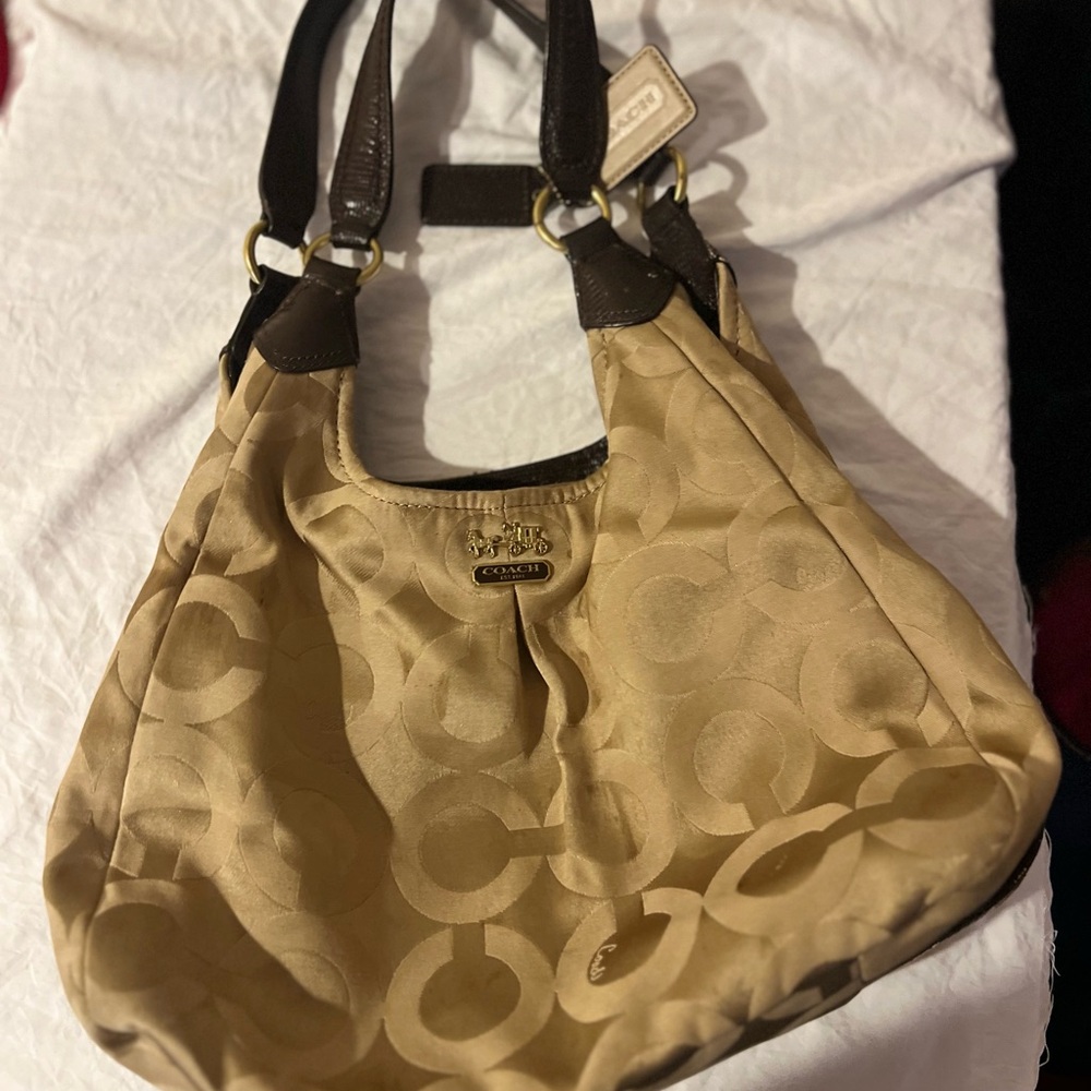 Coach Beige and Brown Signature Shoulder Bag